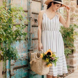 Black and white Striped Midi Dress